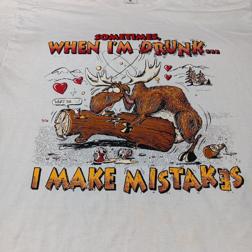 Vintage Novelty T Shirt Adult XL White Drunk Moose Humping Log Funny - Picture 2 of 9